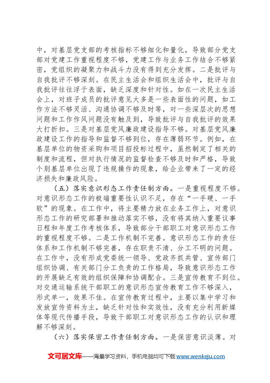 市交通运输局局长2024年民主生活个人对照检查发言(四个带头).docx,第3页预览