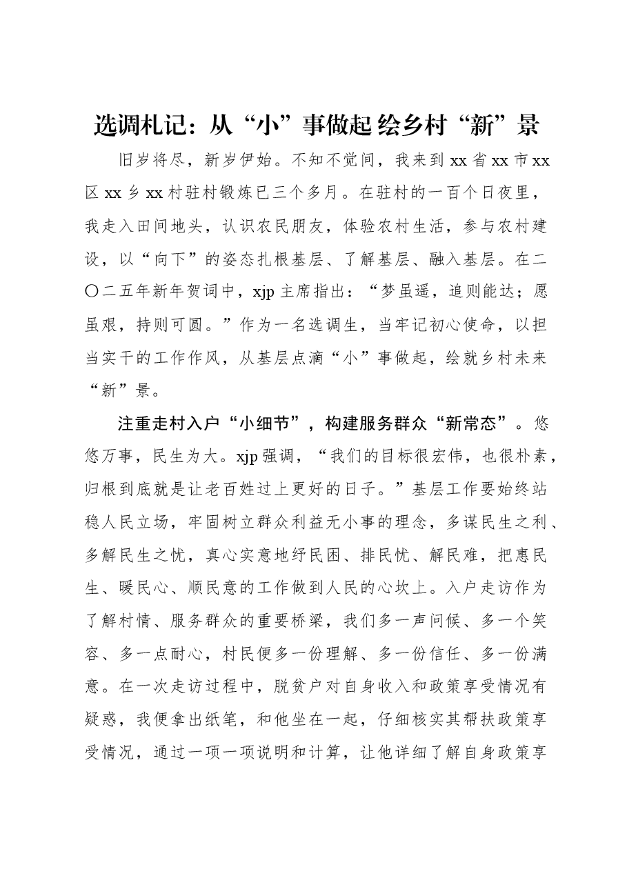 选调札记:从“小”事做起 绘乡村“新”景.docx,第1页预览
