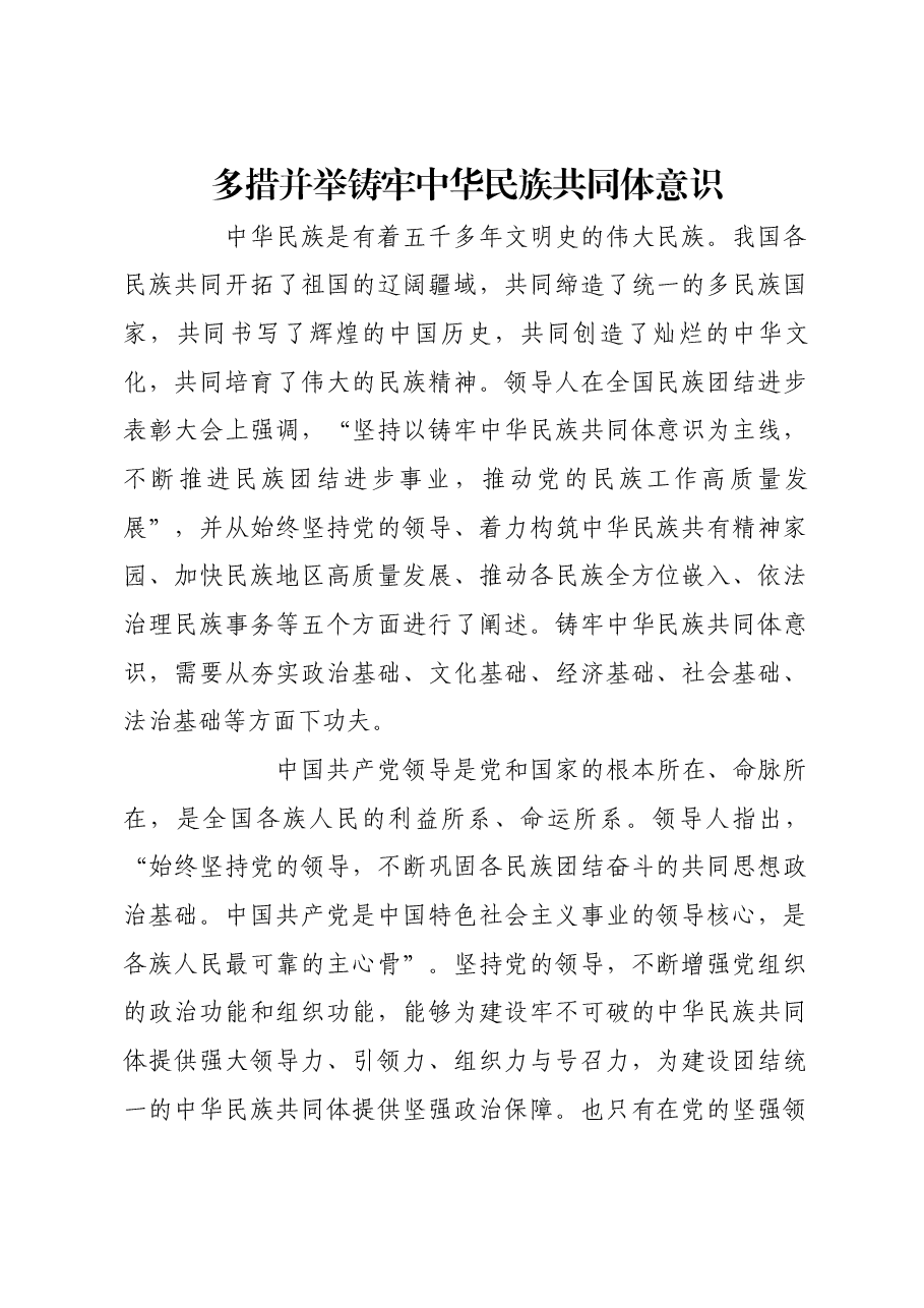 多措并举铸牢中华民族共同体意识.docx,第1页预览
