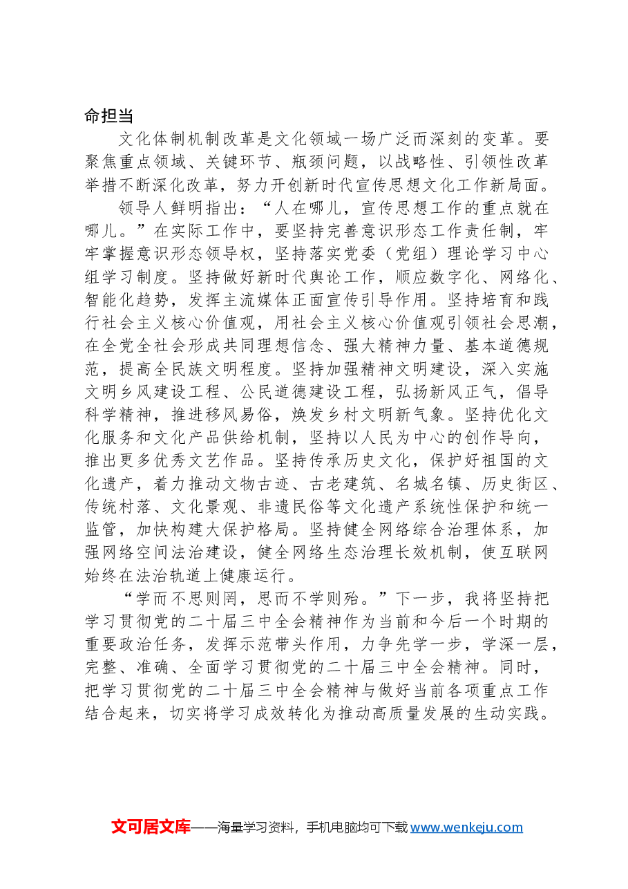 深化文化体制机制改革——学习贯彻党的二十届三中全会精神专题研讨材料.docx,第3页预览