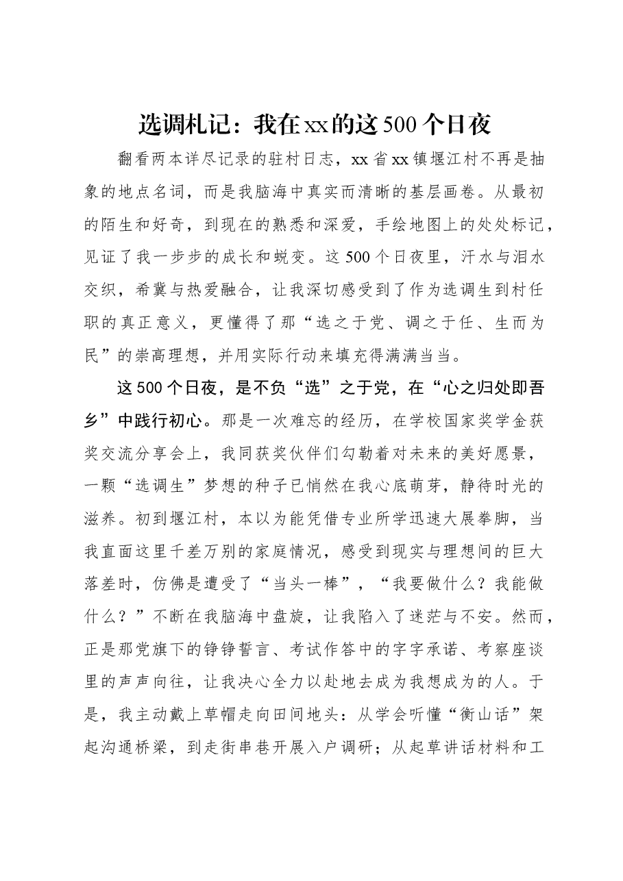 选调札记:我在xx的这500个日夜.docx,第1页预览