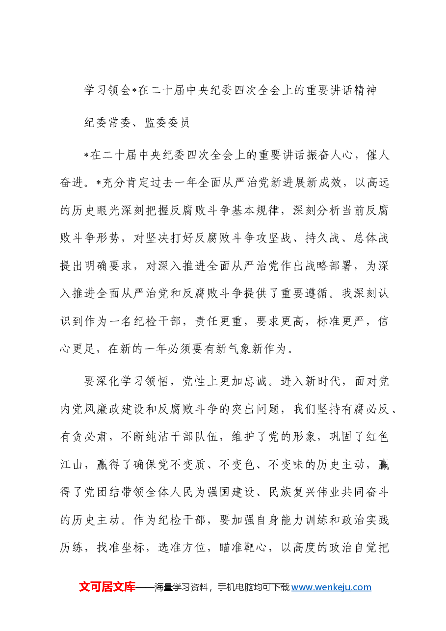 （12篇）纪检系统学习二十届中央纪委四次全会精神心得体会汇编(简单版特殊).docx，第2页预览