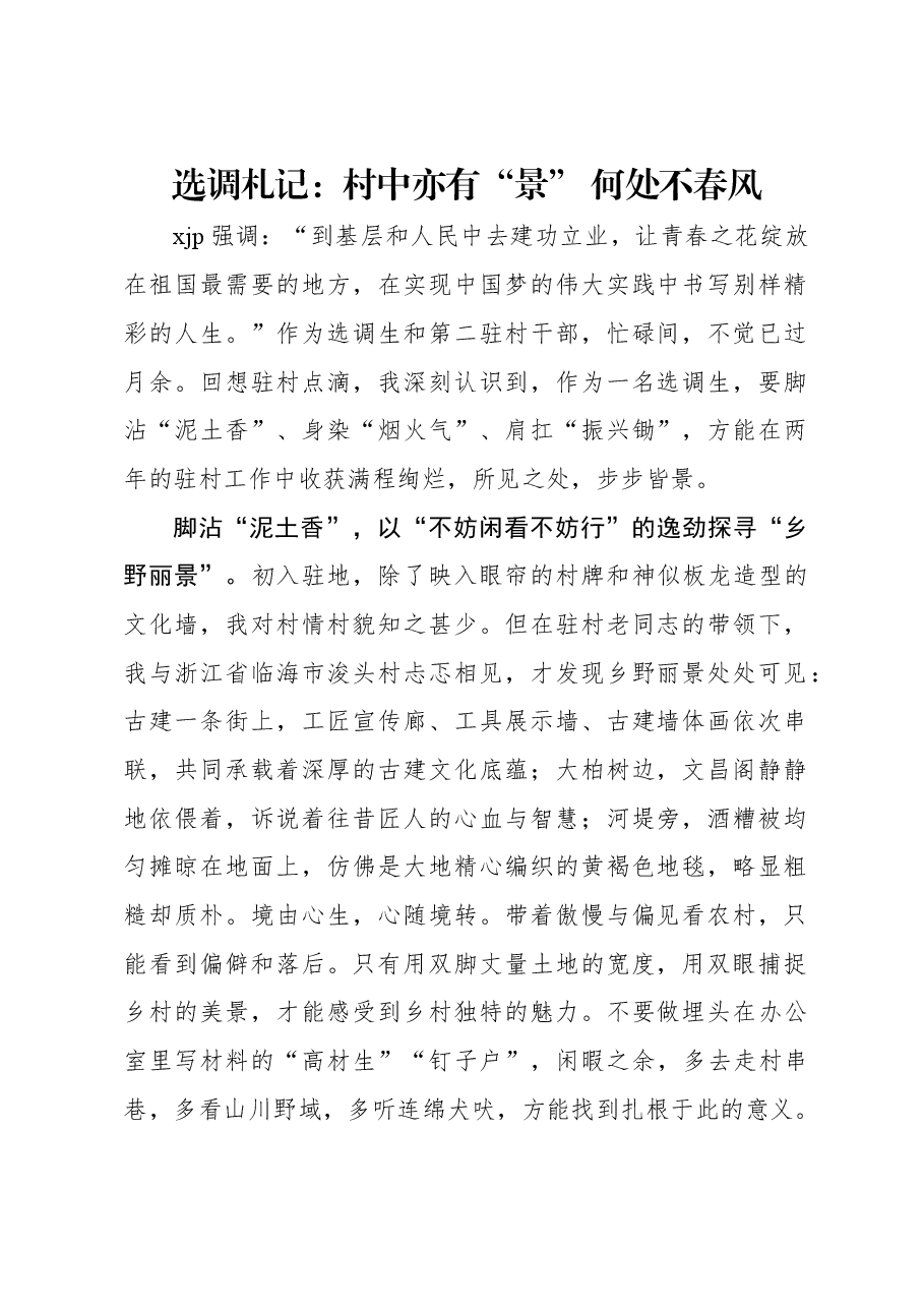 选调札记:村中亦有“景” 何处不春风.docx,第1页预览