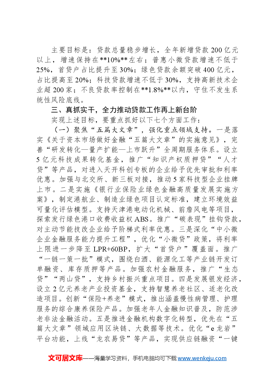 市银行行长在贷款发放工作会议上的讲话.docx,第3页预览