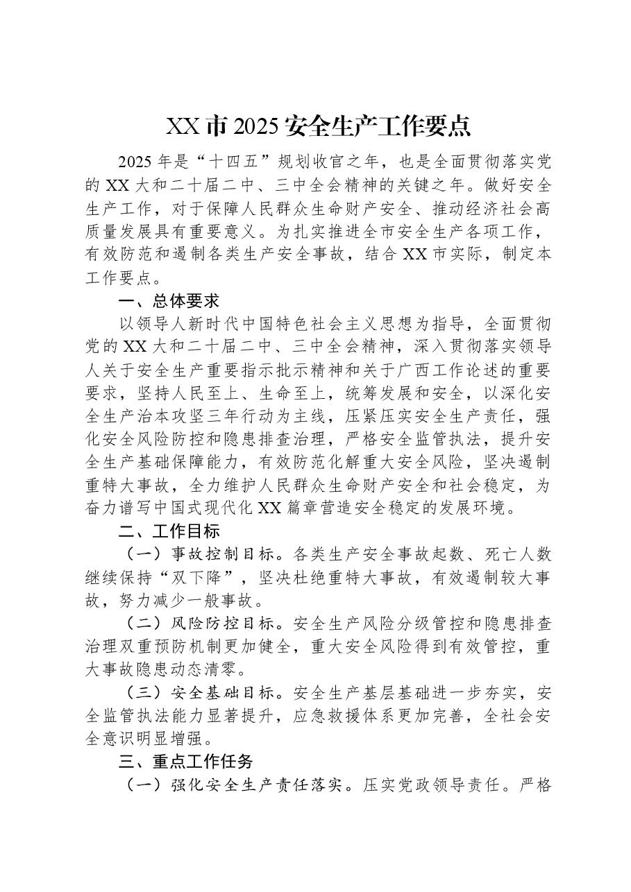 XX市2025安全生产工作要点.docx，第1页预览