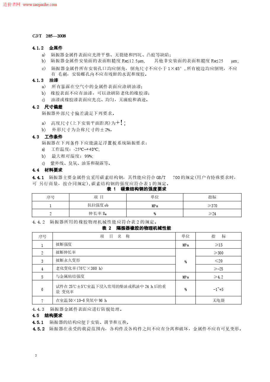 CJT285-2008城市轨道交通浮置板橡胶隔震器规范.docx,第4页预览