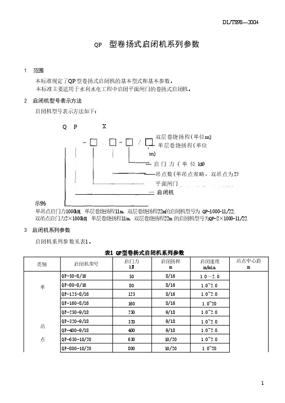DLT898-2004 QP型卷扬式启闭机系列参数.doc,第4页预览