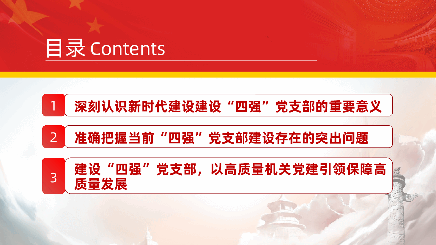 建设“四强”党支部，以高质量机关党建引领保障高质量发展ppt——（政治功能强、支部班子强、党员队伍强、作用发挥强）含讲稿.pptx，第3页预览
