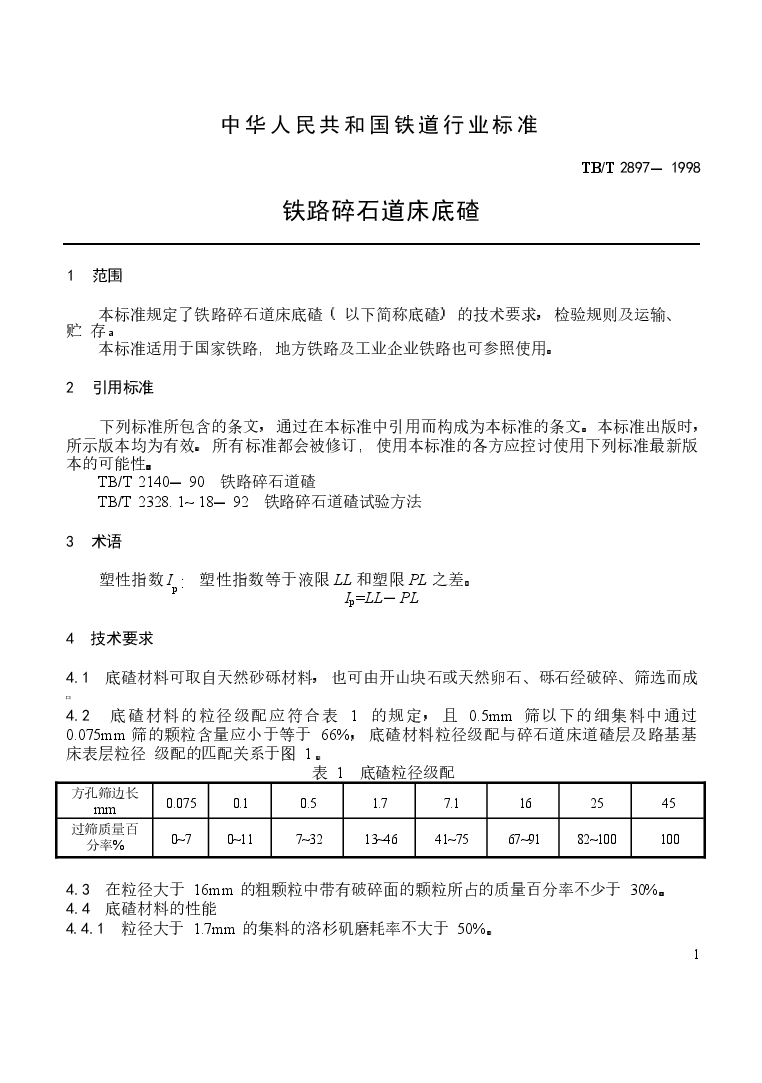TB2897-1998铁路碎石道床底碴.docx,第2页预览