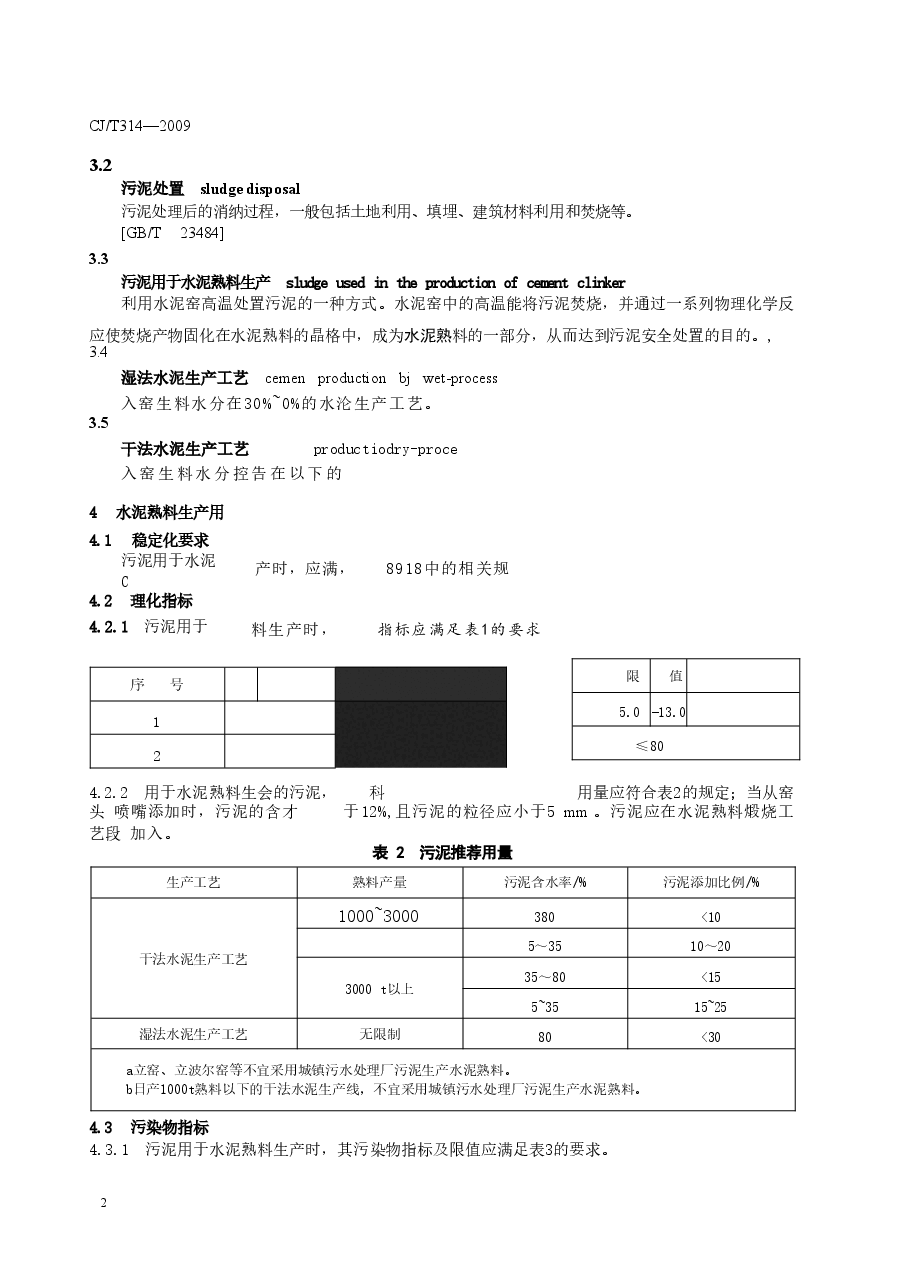 CJT314-2009 城镇污水处理厂污泥处置 水泥熟料生产用泥质.doc,第4页预览