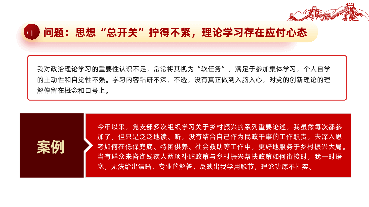普通党员对照“五个进一步到位”问题查摆台账ppt——深化思想认识、加强党性修养、规范权力运行、从严监督执纪、推动担当作为(含讲稿).pptx,第4页预览