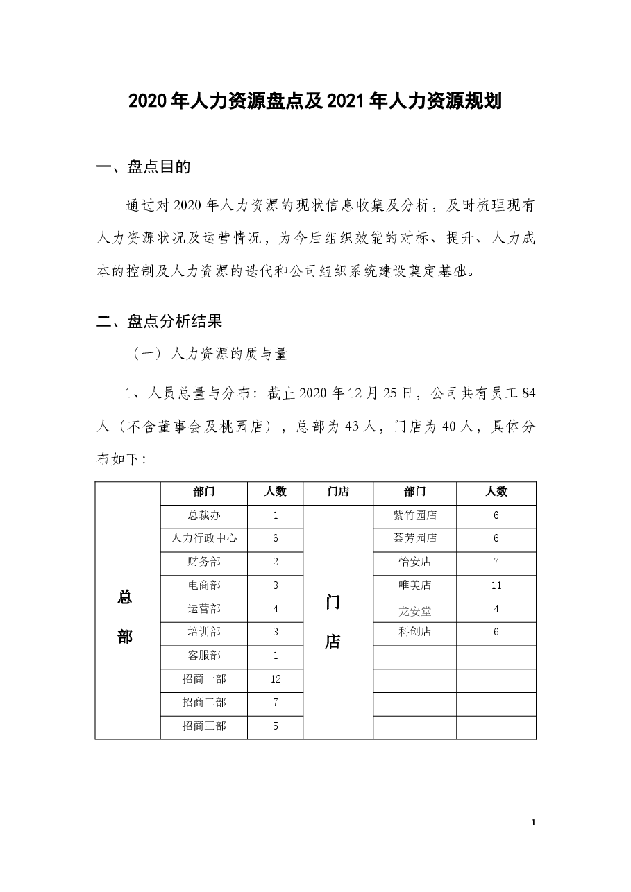 2020年人力资源盘点及2021年人力资源规划.docx,第1页预览