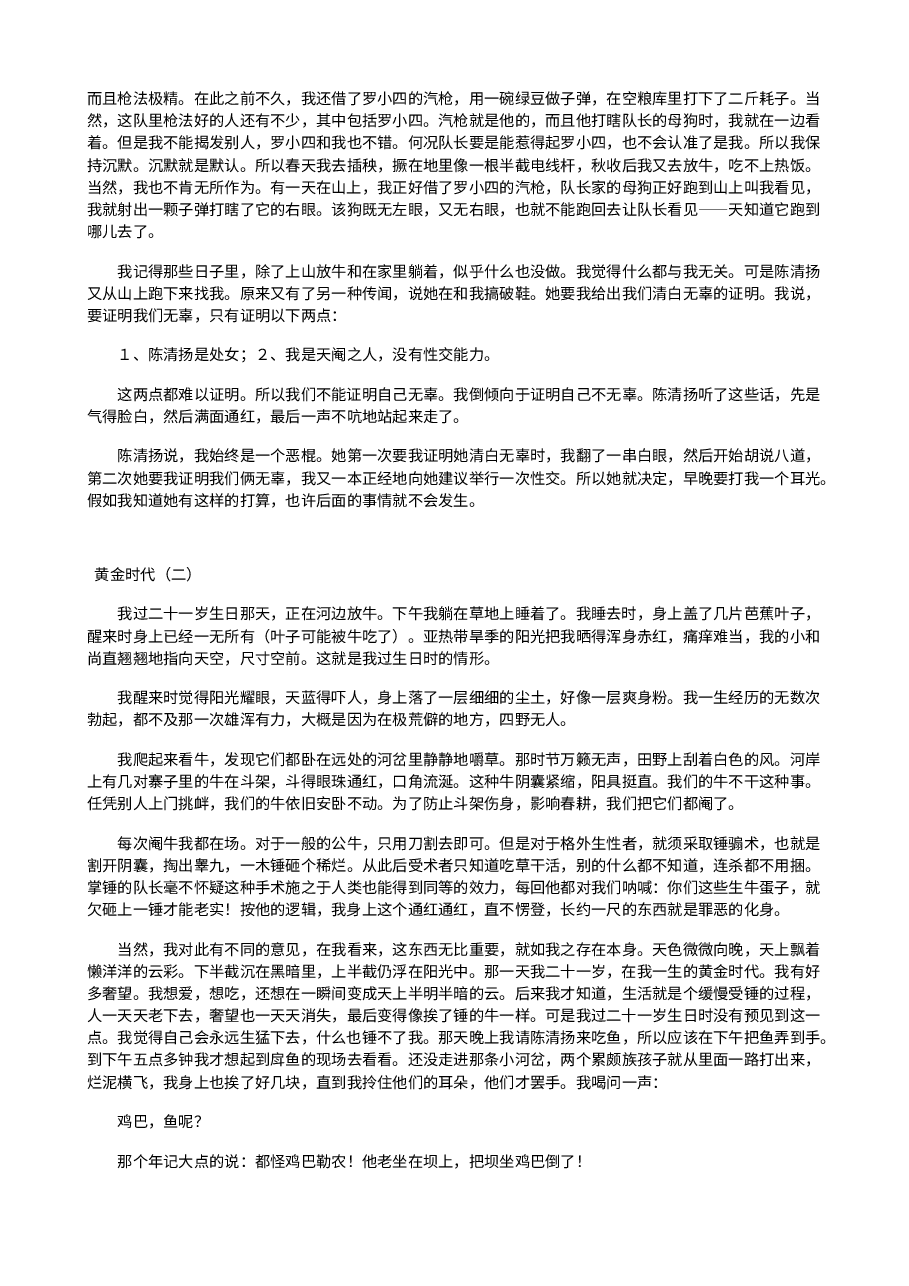 《黄金时代》.txt,第2页预览