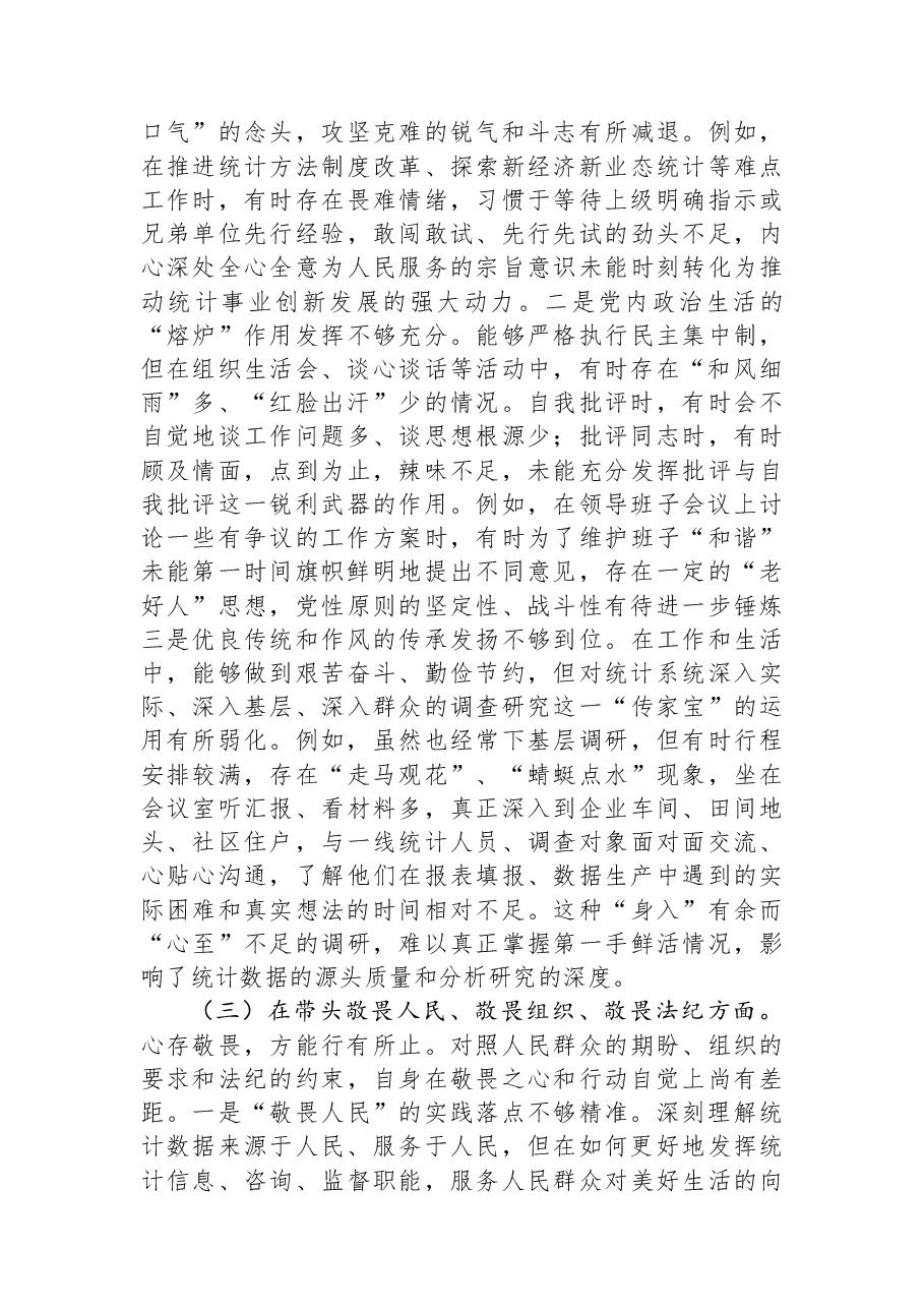 市统计局党组书记2025年度民主生活会对照检查发言材料.docx,第3页预览
