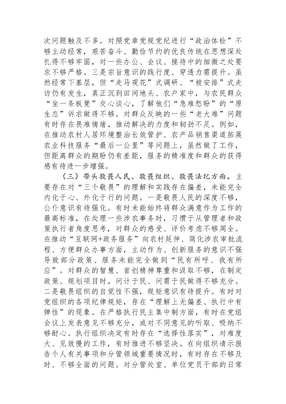 市农业农村局党组书记2025年度民主生活会个人对照检查发言提纲.docx,第3页预览