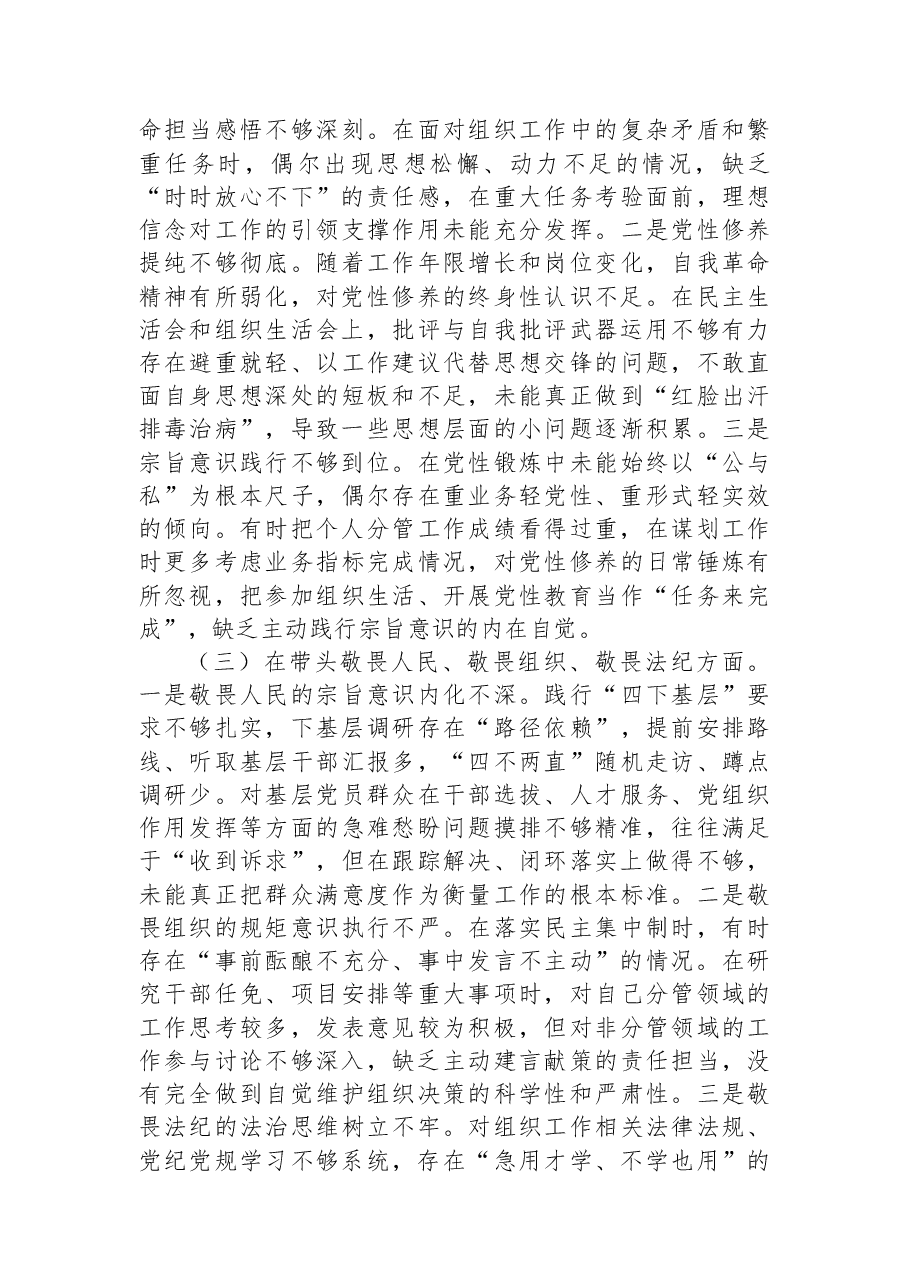 区委常委、区委组织部长2025年度民主生活会个人对照检查材料.docx,第2页预览