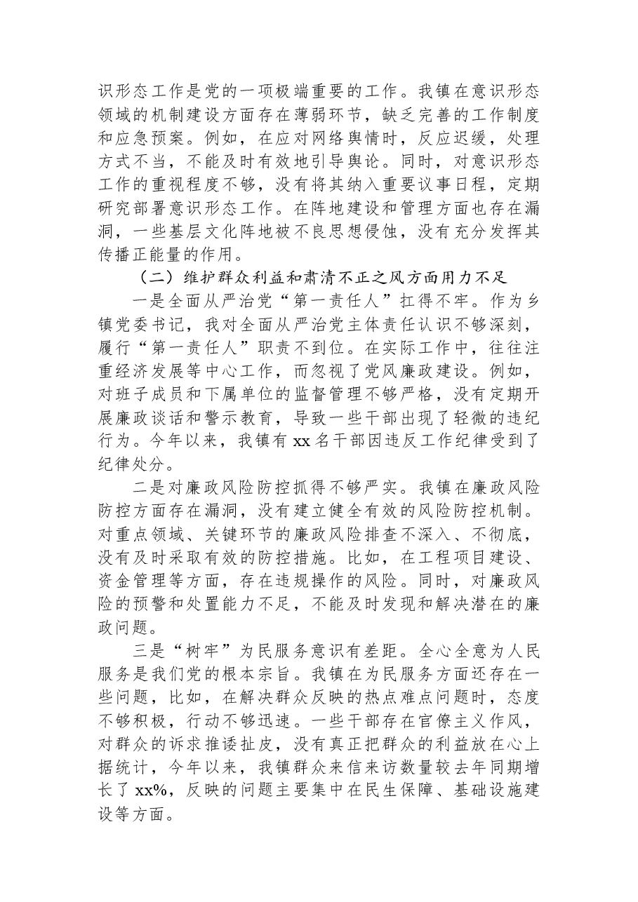 乡镇书记巡察整改民主生活会对照检查材料.docx，第2页预览