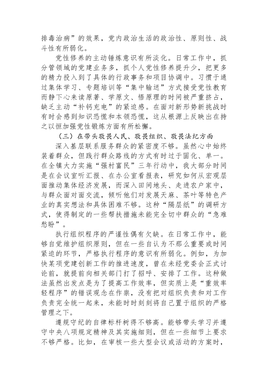 XX镇副书记2025年度民主生活会对照检查材料(五个带头).docx,第3页预览