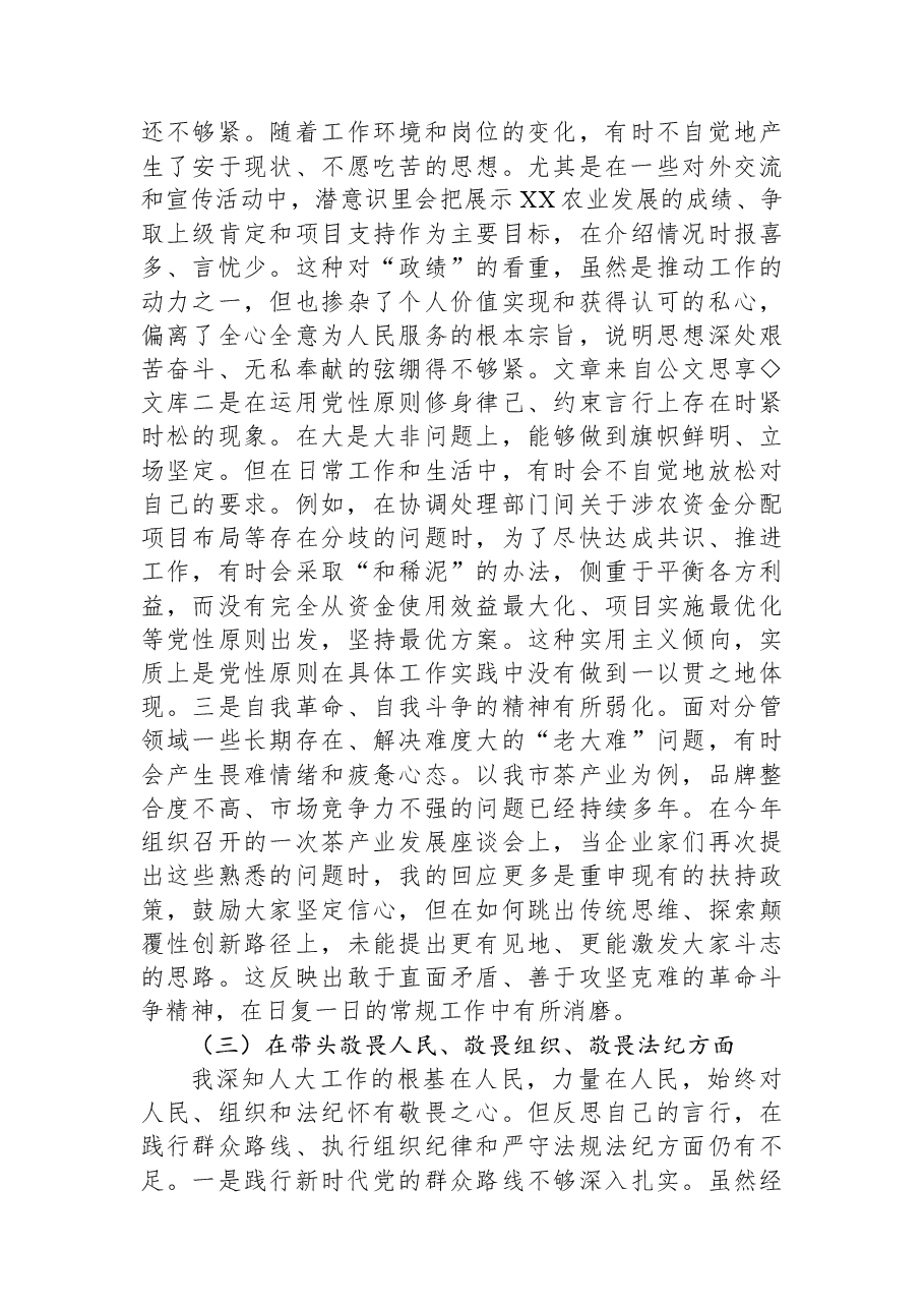市人大常委会副主任2025年度民主生活会个人对照检查材料(五个带头).docx,第3页预览