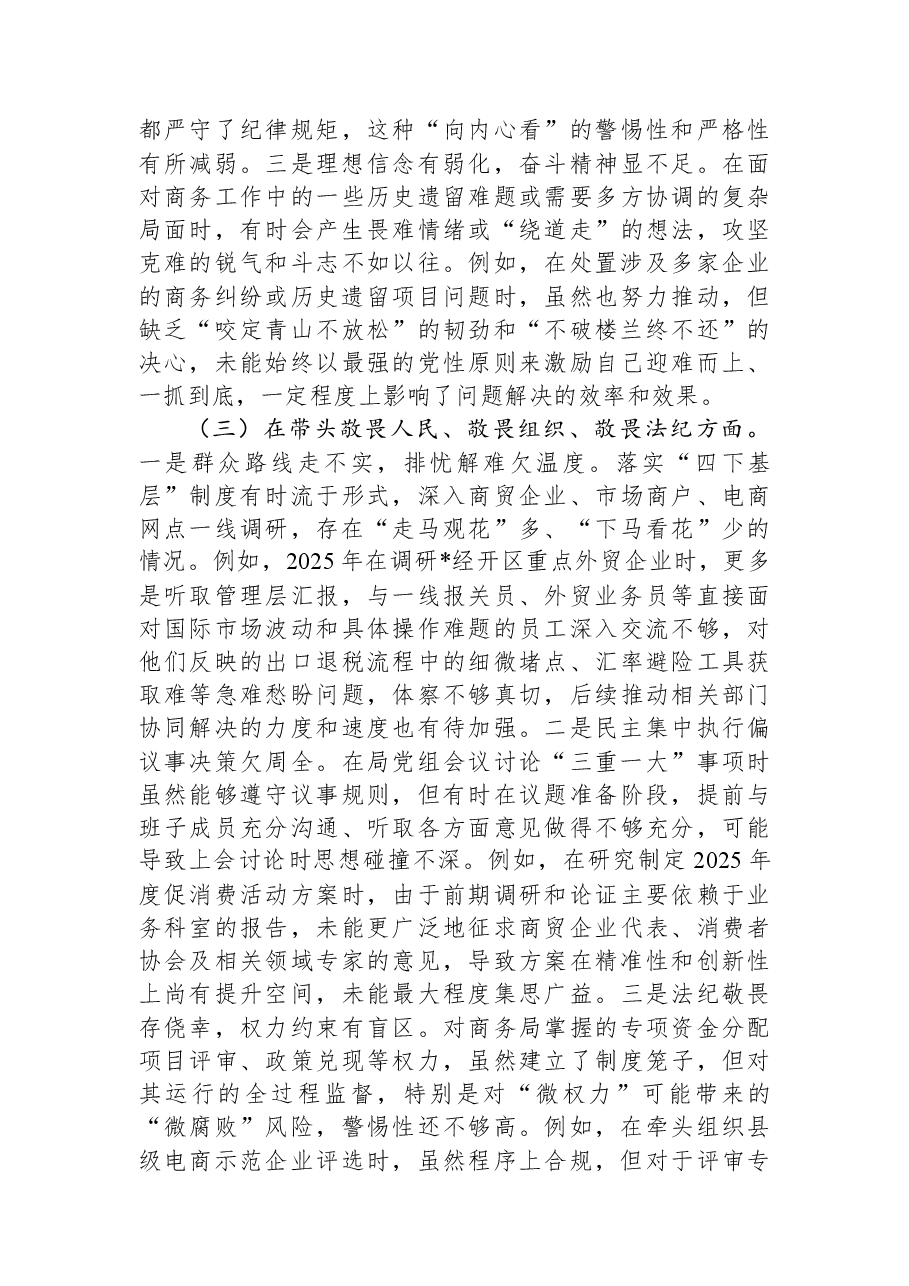 商务局党组书记2025年度民主生活会个人对照检查材料(五个带头).docx,第3页预览