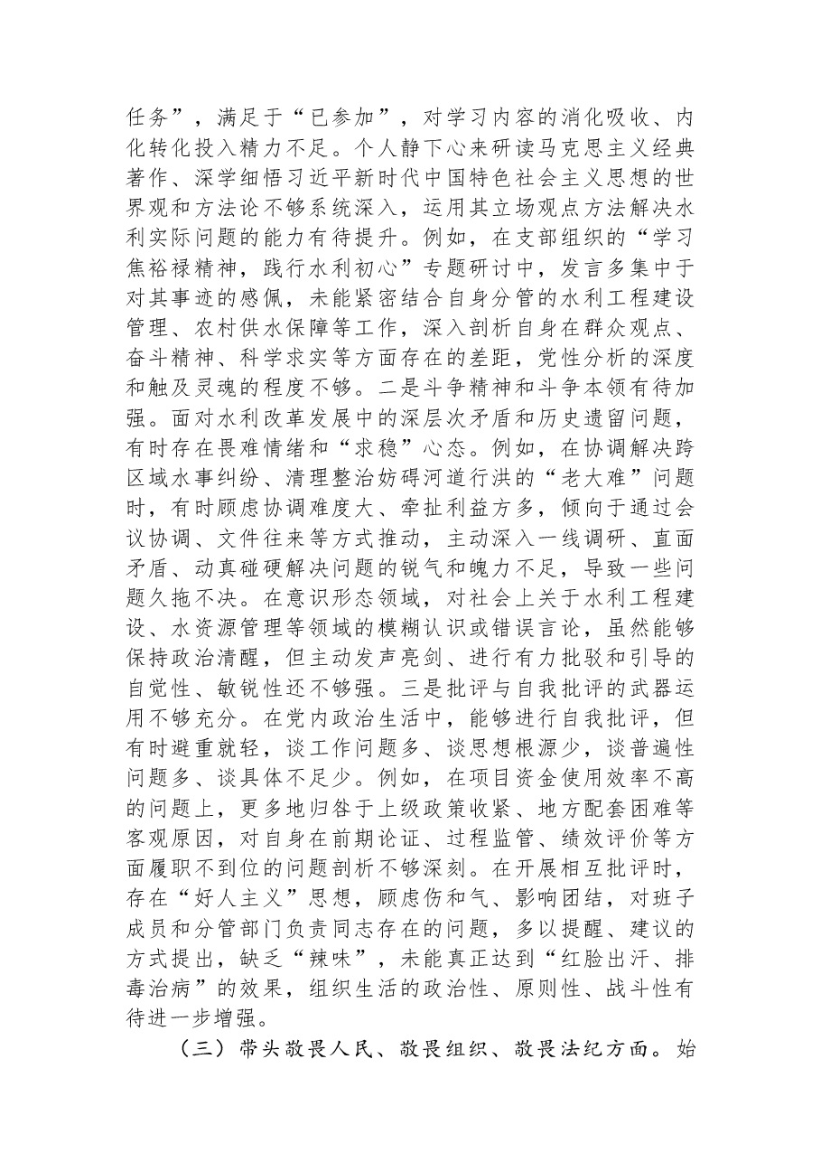 市水利局党组书记2025年度民主生活会个人对照检查材料.docx，第3页预览