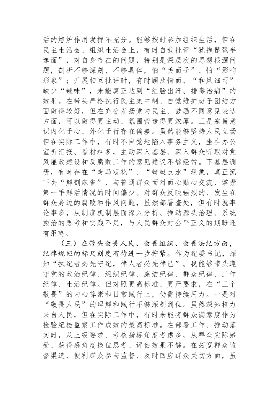 市纪委书记2025年度民主生活会个人对照检查材料.docx,第3页预览
