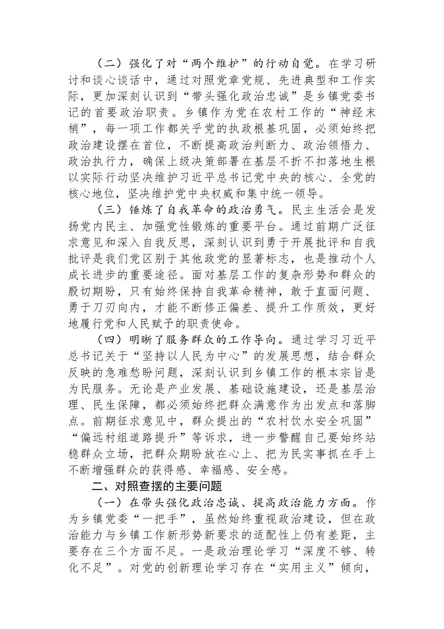 乡镇党委书记2025年度民主生活会对照检查发言材料.docx,第2页预览