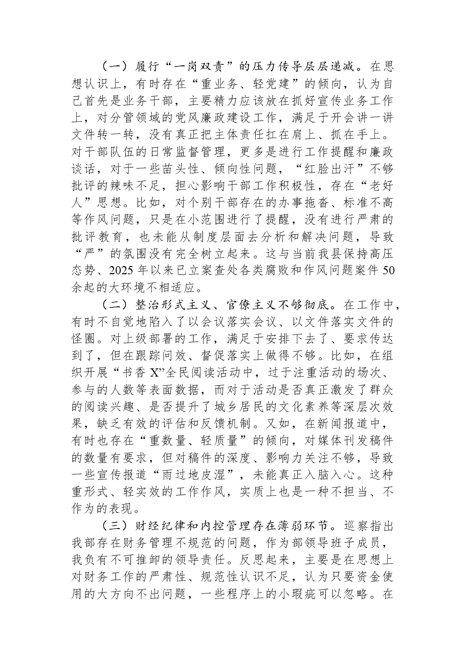 关于2025年县委巡察组巡察反馈意见的整改专题民主生活会对照检查材料.docx,第4页预览