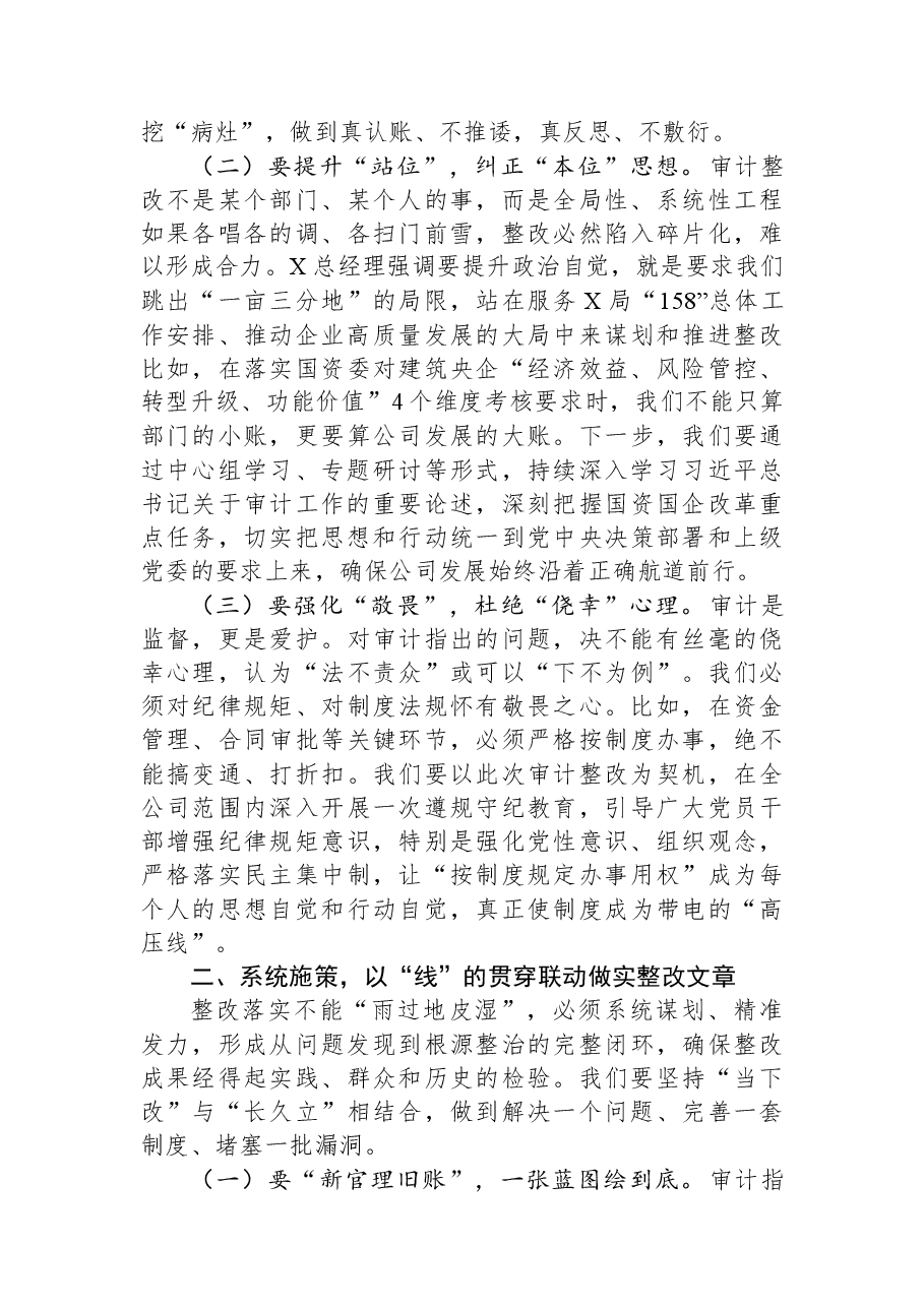 公司党委书记在审计整改专题民主生活会上的表态发言.docx,第2页预览