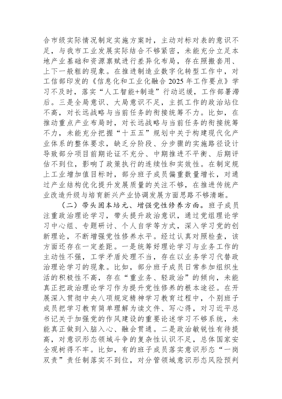 市工信局领导班子2025年度民主生活会对照检查材料.docx,第2页预览