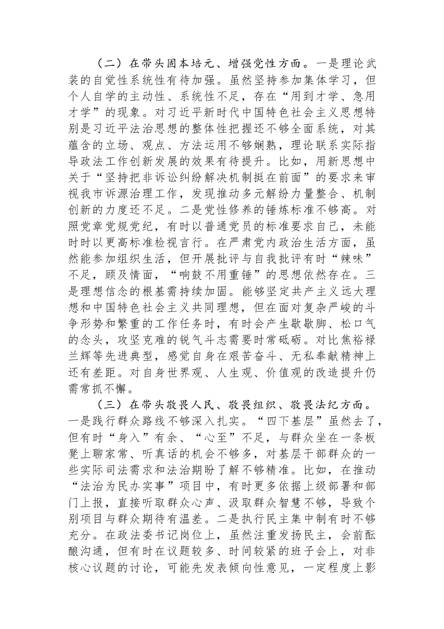 市委政法委书记2025年度民主生活会对照检查材料.docx，第3页预览