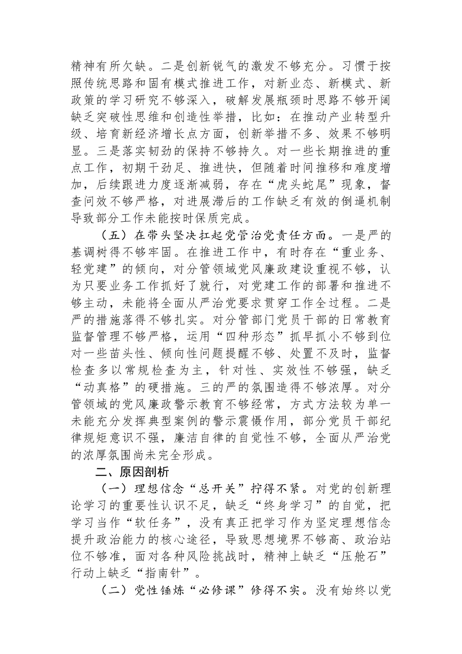 区委副书记、区长2025年度专题民主生活会对照检查发言材料.docx,第3页预览