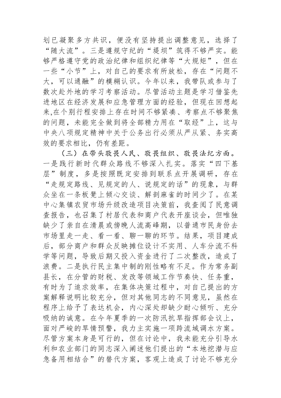 县政府常务副县长2025年度民主生活会个人对照检查材料(五个带头).docx,第3页预览