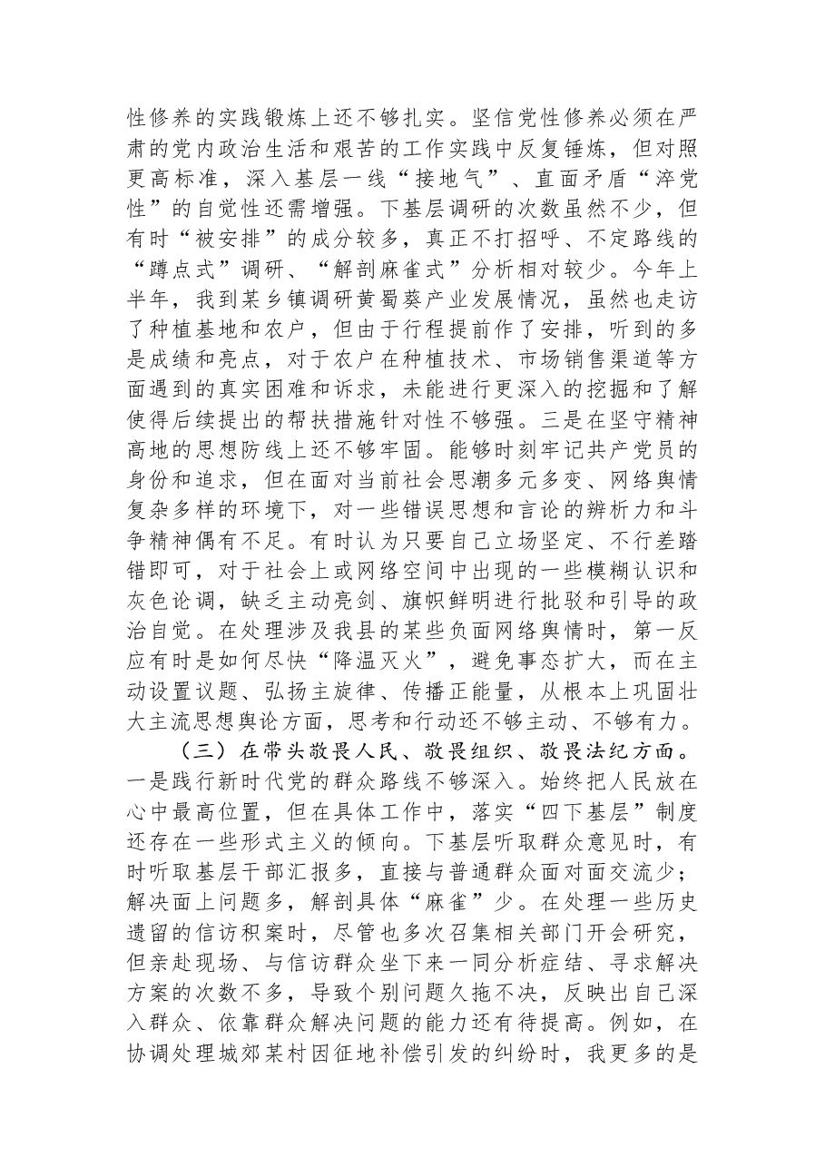 县委副书记2025年度民主生活会个人对照检查材料(五个带头).docx,第3页预览