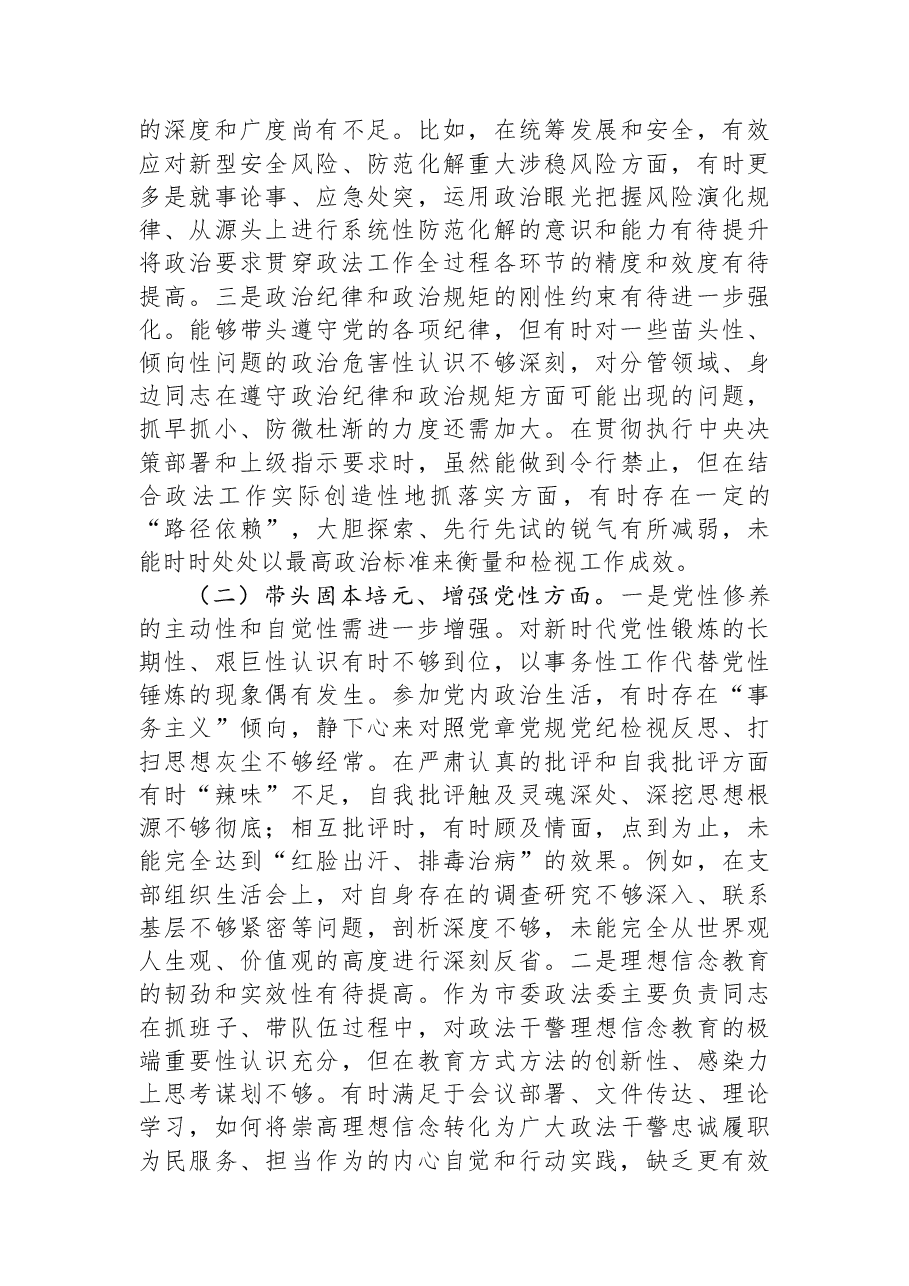 市委政法委书记2025年度专题民主生活会个人对照检查材料.docx,第2页预览