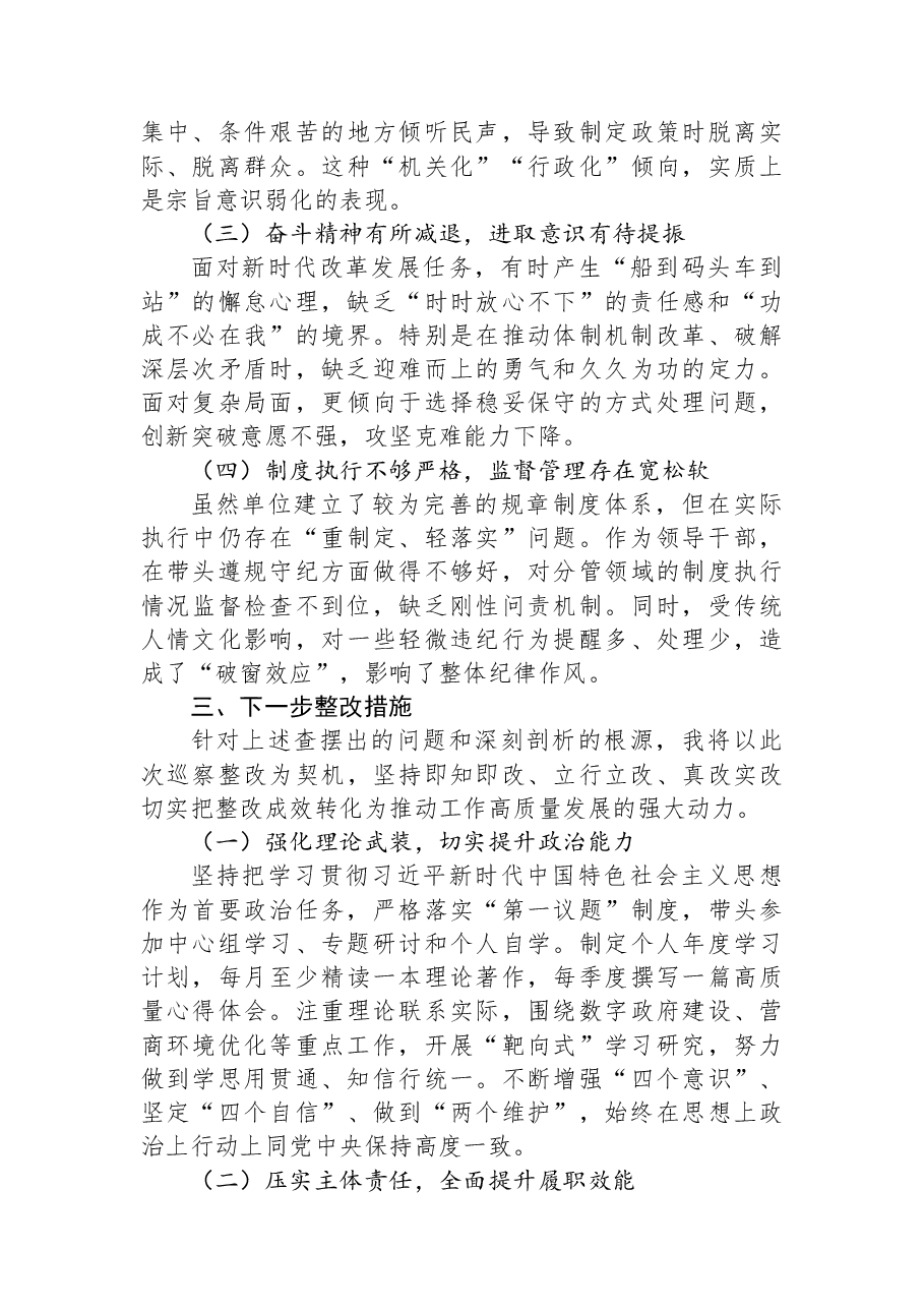 2025年度局巡察反馈意见整改专题民主生活会个人对照检查材料.docx，第4页预览