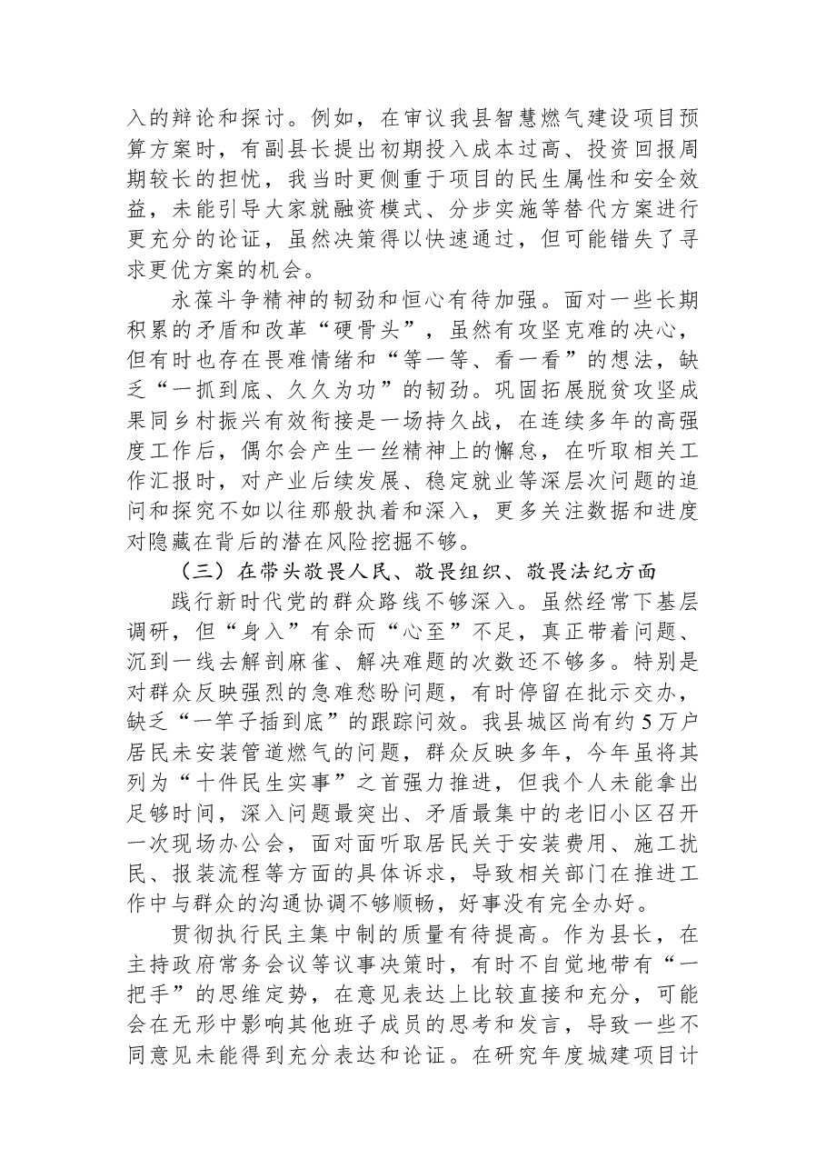XX县人民政府县长2025年度民主生活会个人对照检查材料(五个带头).docx,第3页预览