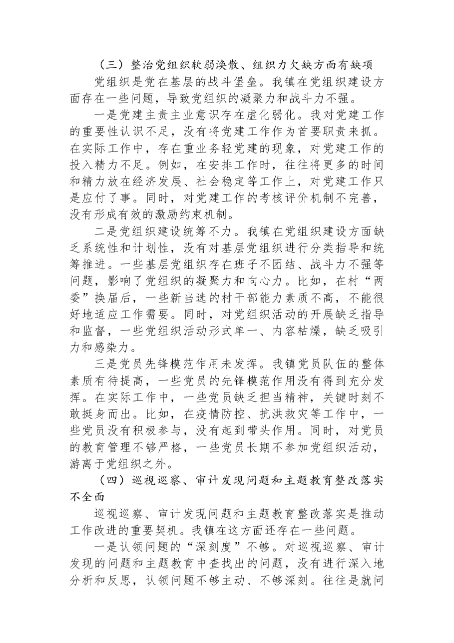 乡镇书记巡察整改民主生活会对照检查材料.docx，第3页预览