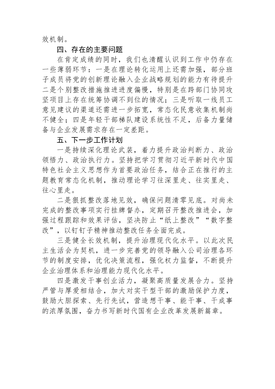 国有企业党委领导班子2025年度民主生活会召开情况报告.docx,第4页预览