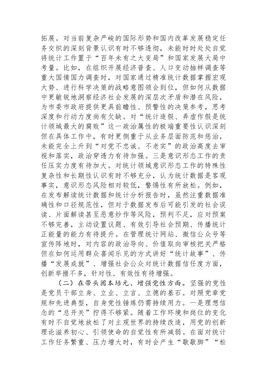 市统计局党组书记2025年度民主生活会对照检查发言材料.docx,第2页预览