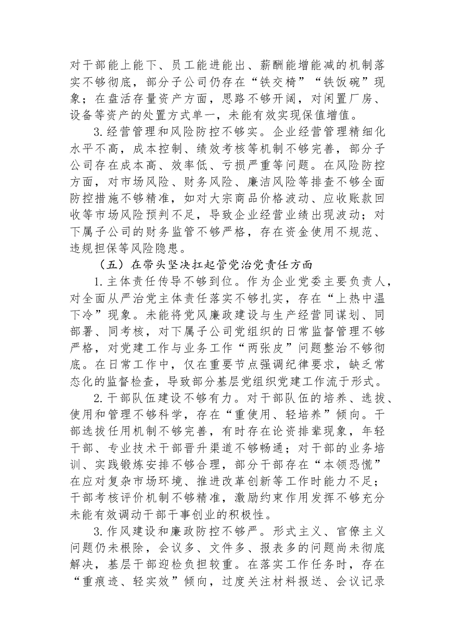 国企董事长2025年度民主生活会个人对照检查发言(五个带头).docx,第4页预览