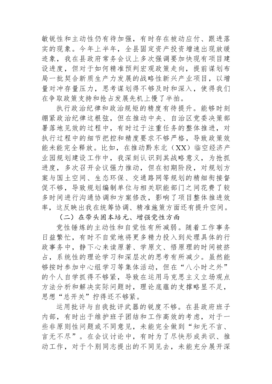 XX县人民政府县长2025年度民主生活会个人对照检查材料(五个带头).docx,第2页预览