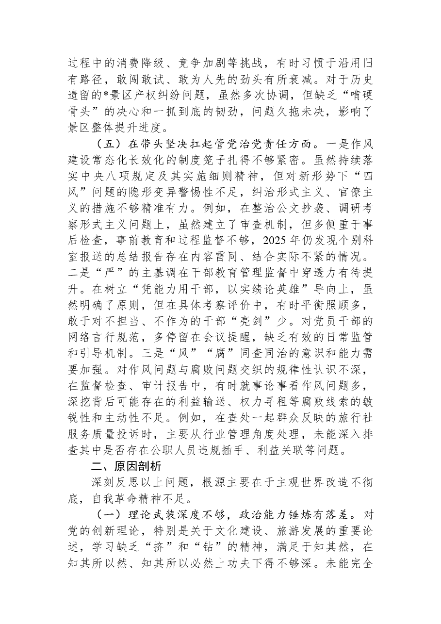 文化和旅游局党组书记2025年度民主生活会个人对照检查材料(五个带头).docx,第4页预览