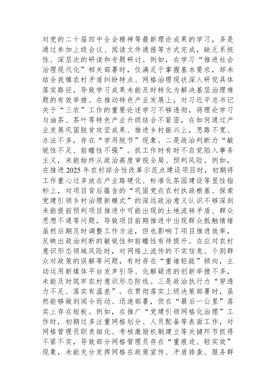 乡镇党委书记2025年度民主生活会对照检查发言材料.docx,第3页预览