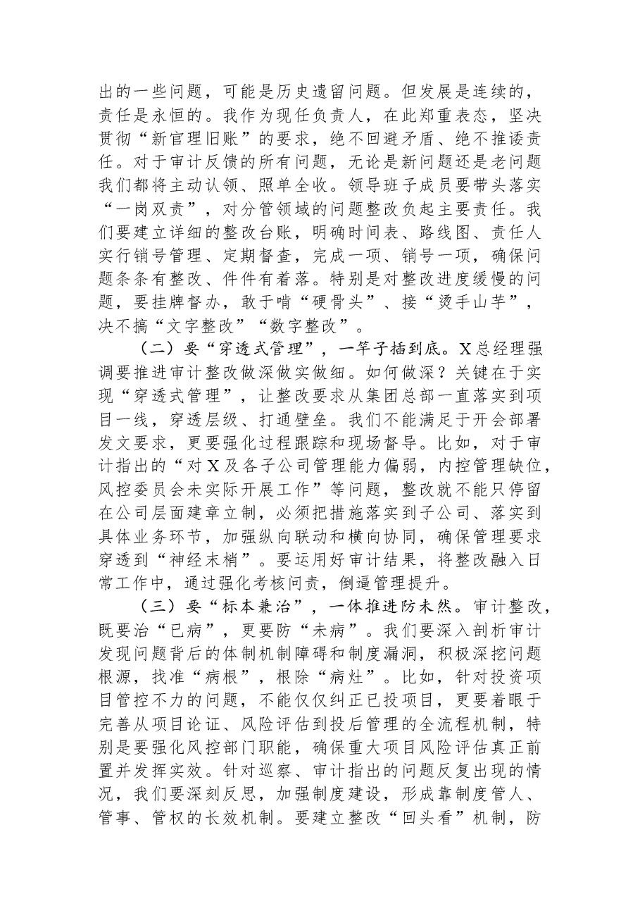 公司党委书记在审计整改专题民主生活会上的表态发言.docx,第3页预览