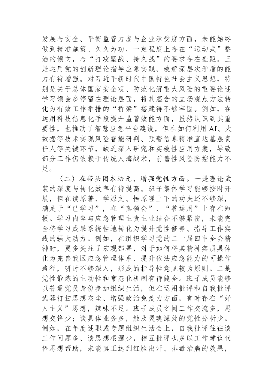 区应急管理局领导班子2025年度民主生活会对照检查材料(五个带头).docx,第2页预览