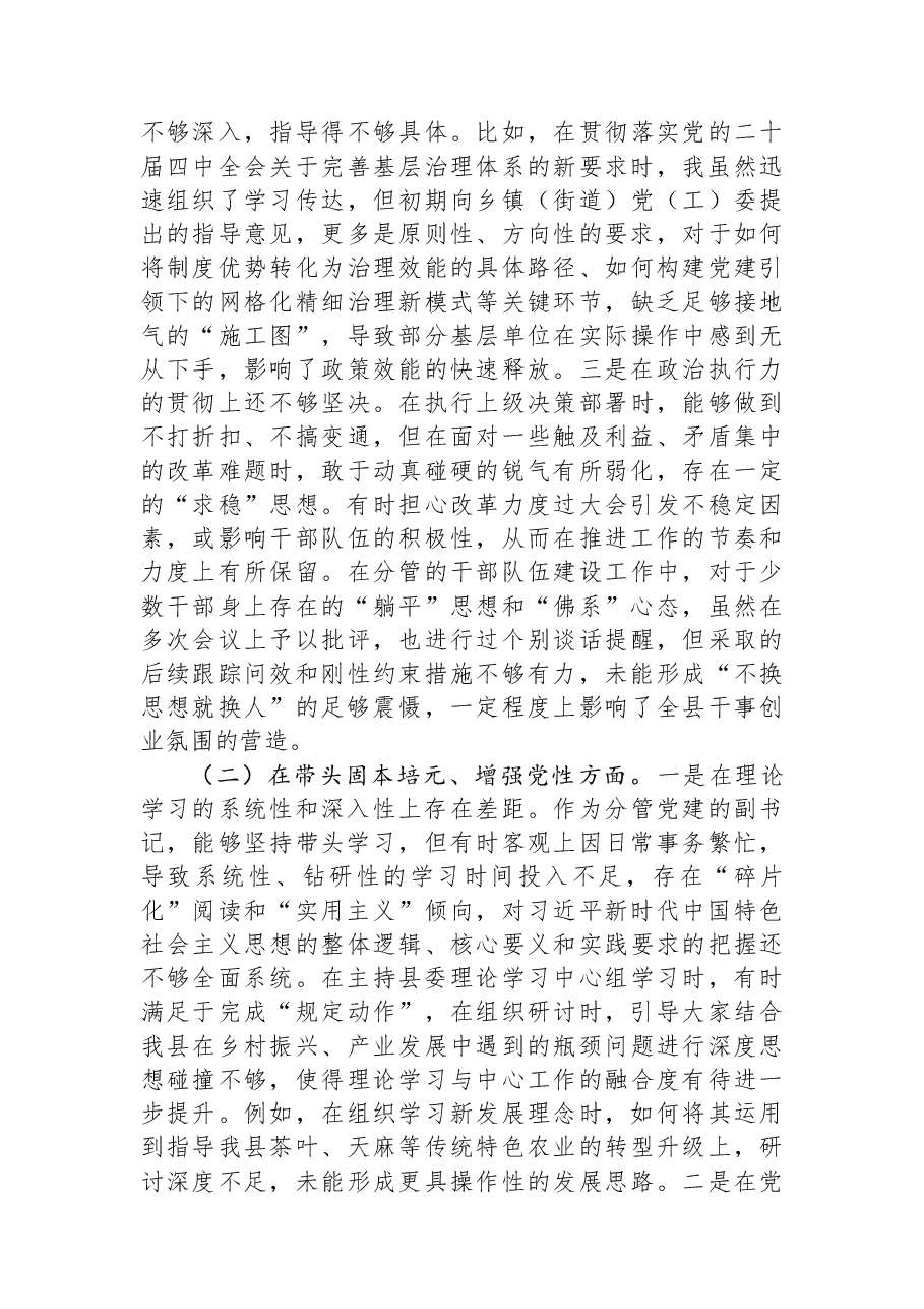县委副书记2025年度民主生活会个人对照检查材料(五个带头).docx,第2页预览