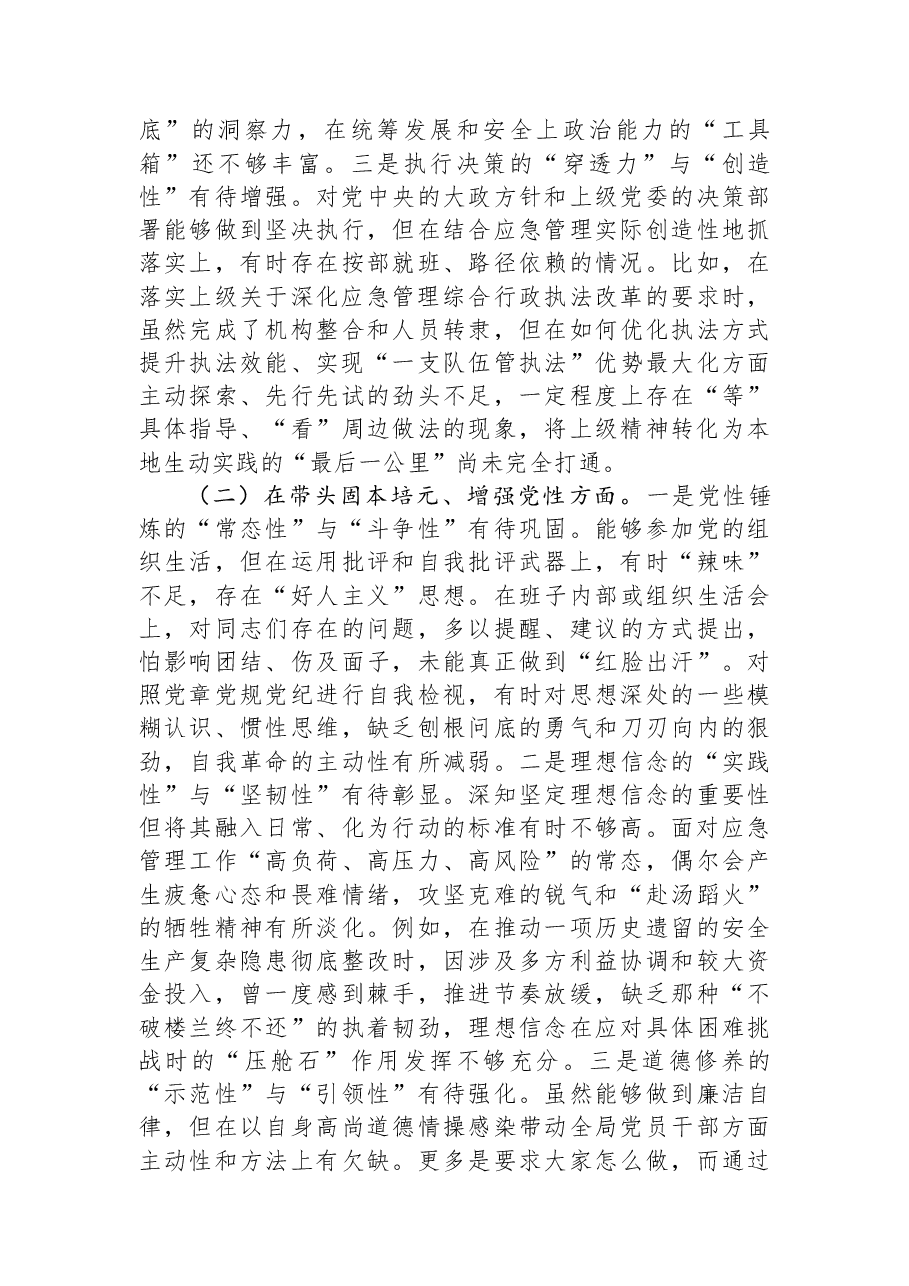 县应急管理局党组书记2025年度民主生活会个人对照检查材料(五个带头).docx,第2页预览