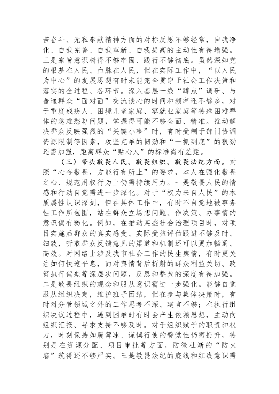 市委社会工作部部长2025年度专题民主生活会对照检查发言材料.docx,第3页预览
