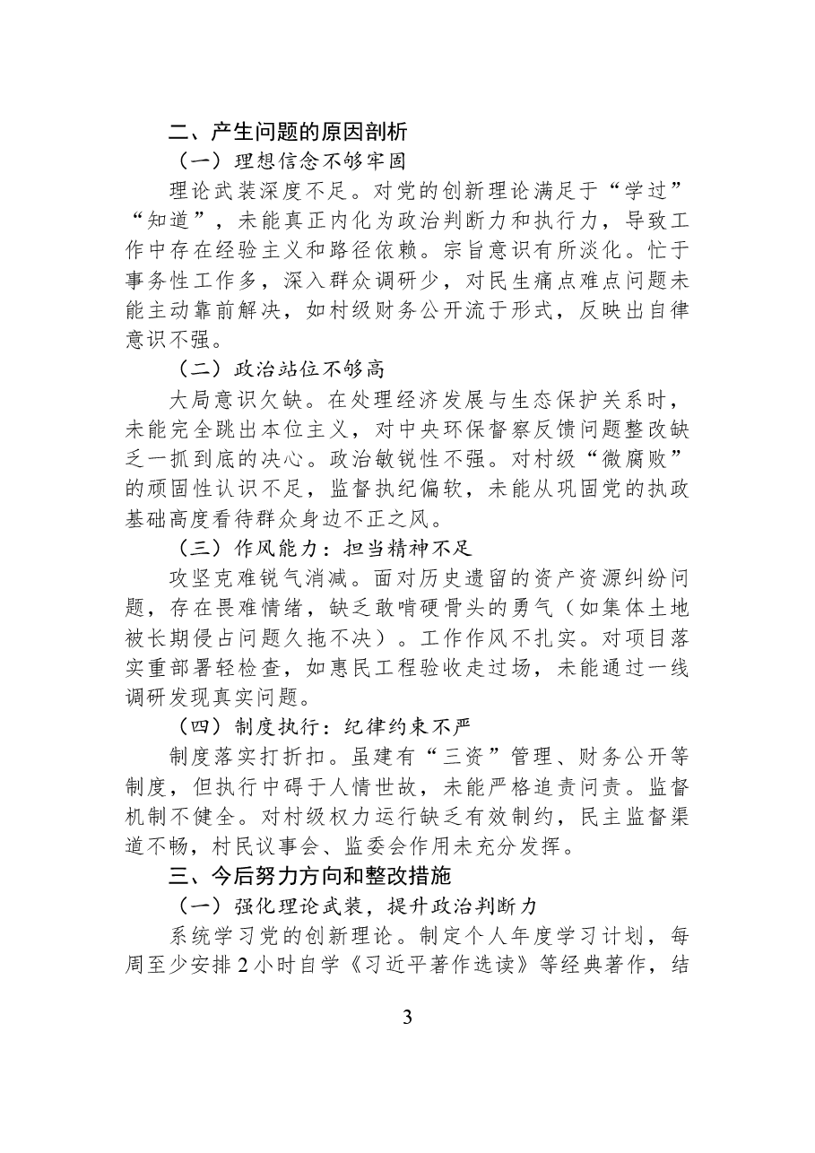 乡镇镇长巡察整改专题民主生活会个人对照检查材料.docx,第3页预览